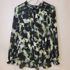 Simply Vera Vera Wang Green and Black Patterned Blouse